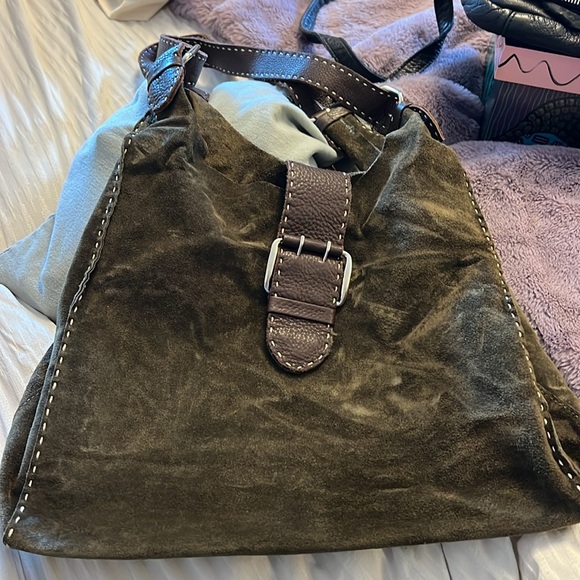 Carla Mancini army green suede purse - Picture 2 of 4